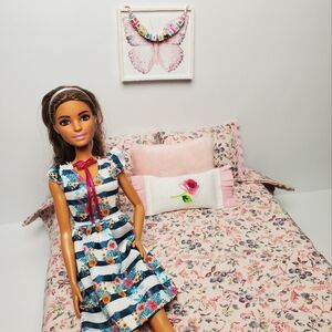 Barbie Dollhouse Pink Floral Bedding Set 1:6 Scale